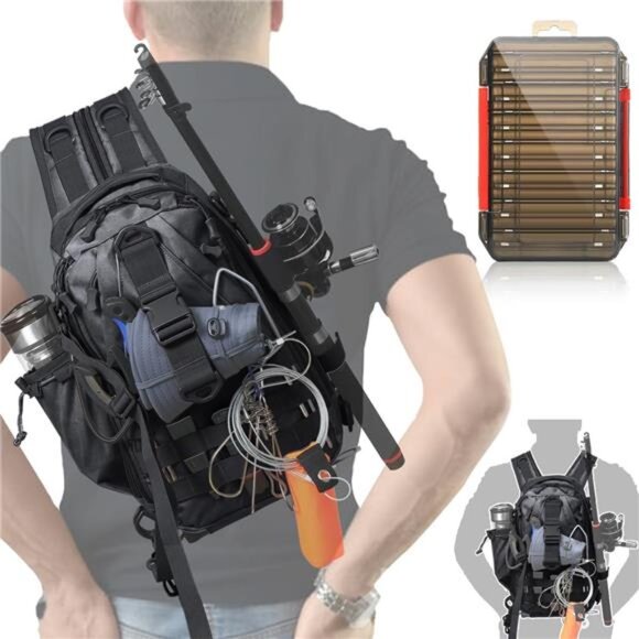 Fishing Backpack, Fishing Bag with Tackle Box, Compact Fishing Tackle - Picture 1 of 8